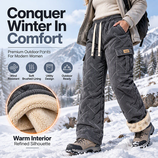 Women's Plush-Lined Corduroy Cargo Pants