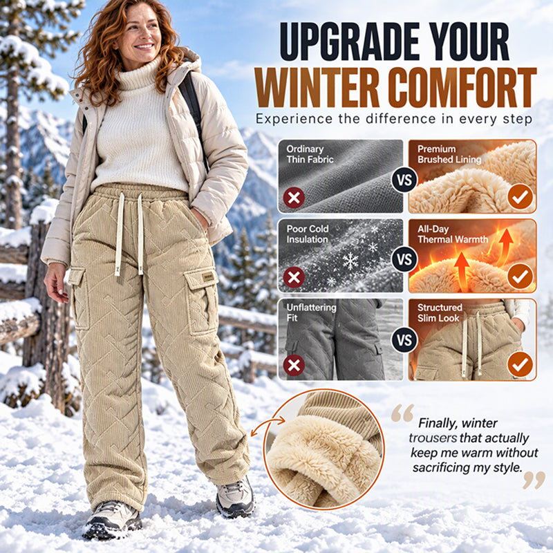 Women's Plush-Lined Corduroy Cargo Pants