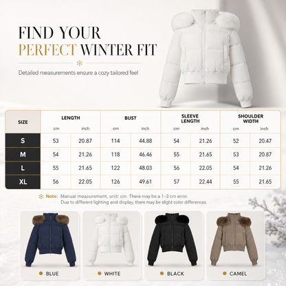 Women's Winter Short Hooded Padded Coat with Fur Collar