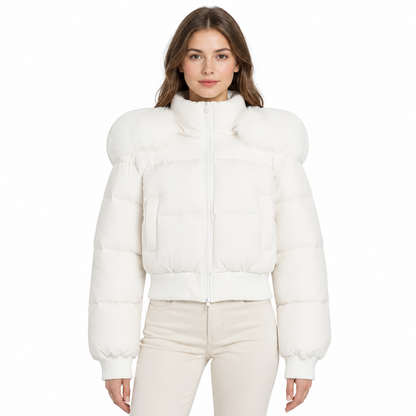 Women's Winter Short Hooded Padded Coat with Fur Collar