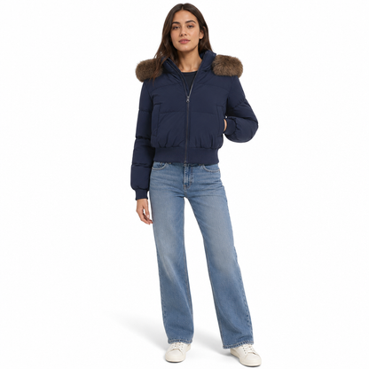 Women's Winter Short Hooded Padded Coat with Fur Collar