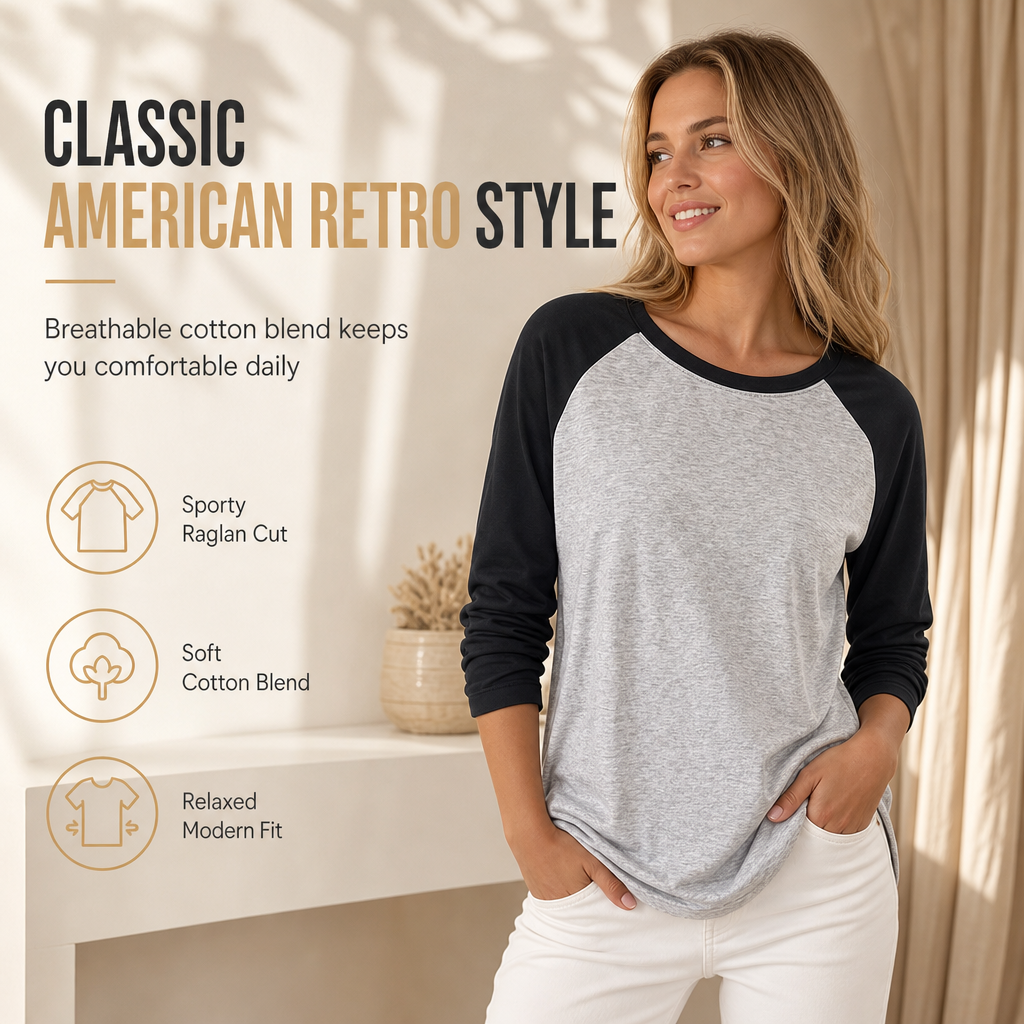 Women's Casual Loose Crew Neck Long Sleeve T-Shirt Color Block Pullover Top