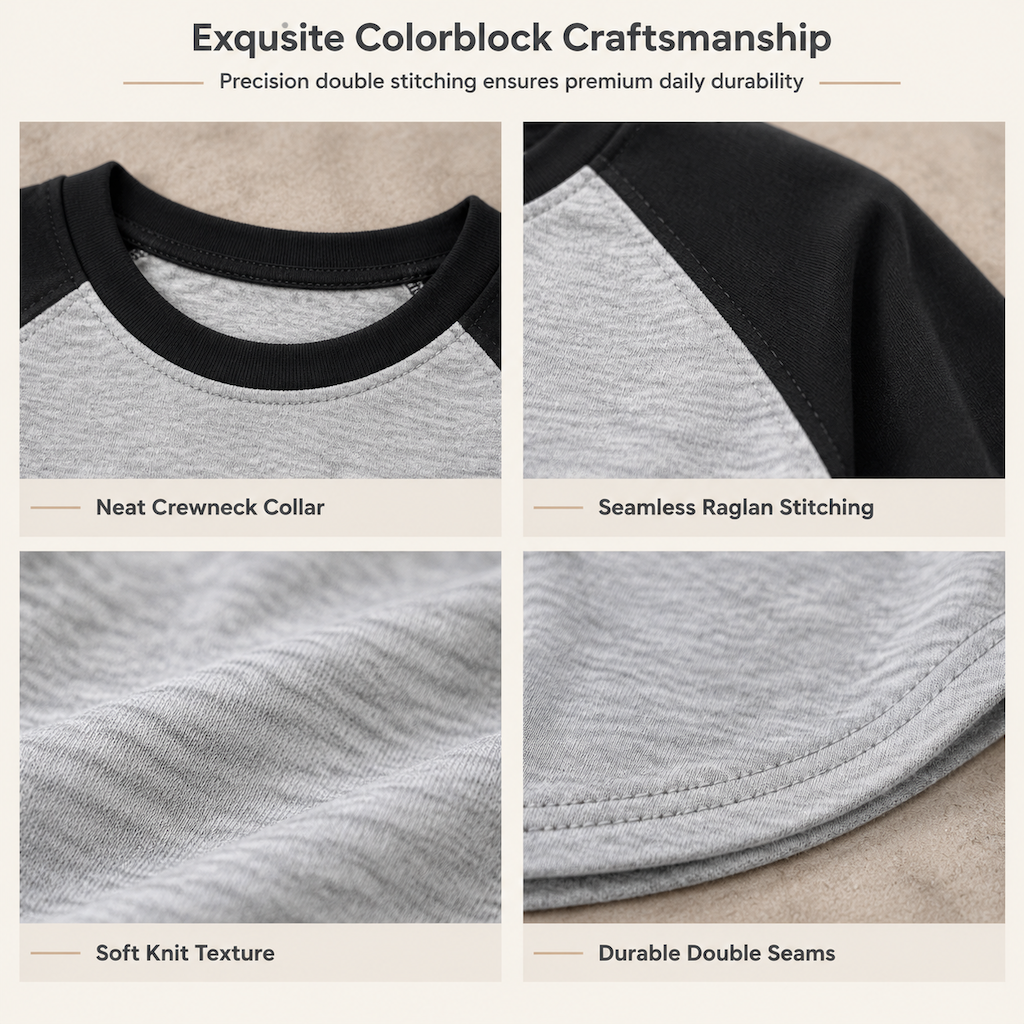 Women's Casual Loose Crew Neck Long Sleeve T-Shirt Color Block Pullover Top