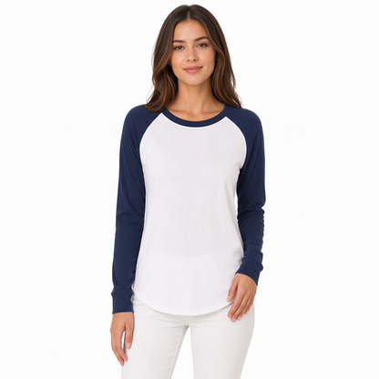 Women's Casual Loose Crew Neck Long Sleeve T-Shirt Color Block Pullover Top