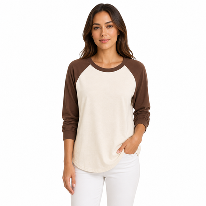 Women's Casual Loose Crew Neck Long Sleeve T-Shirt Color Block Pullover Top