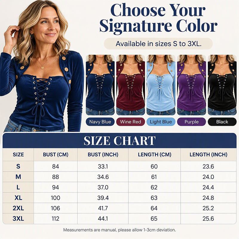 Women's Lace-Up Fake Two Piece Velvet Top