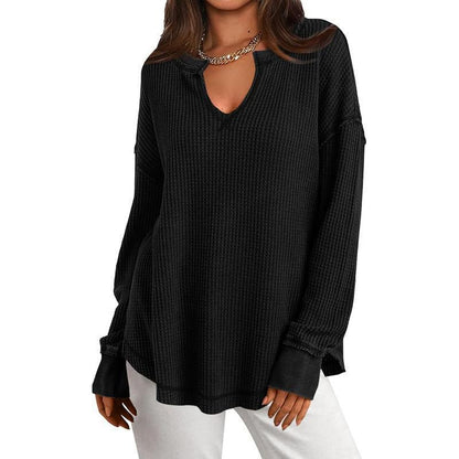 Women's Waffle Knit Long Sleeve V-Neck Top