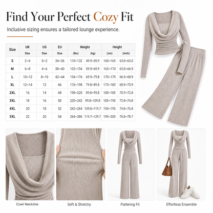 Women's Casual Knitted Two-Piece Set with Long Sleeve Waist-Cinching Top and High-Waisted Wide-Leg Pants