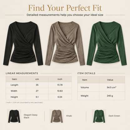 Women's Slim Fit V Neck Long Sleeve Ruched Waist Top for Spring and Autumn