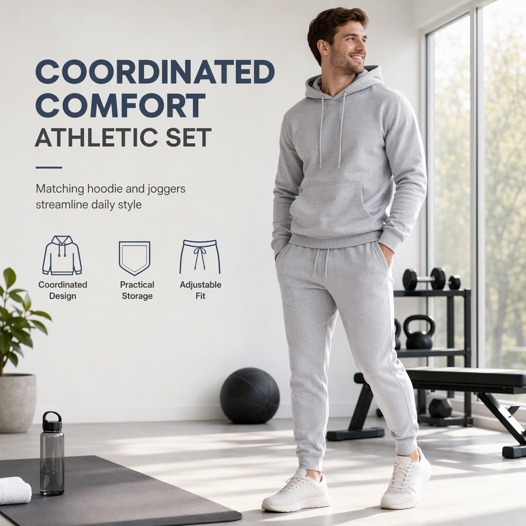 Men's Casual Soft Hoodie and Jogger Trousers Set
