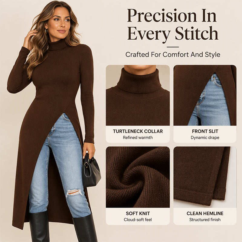 💖 Women's Turtleneck High Split Knit Tunic