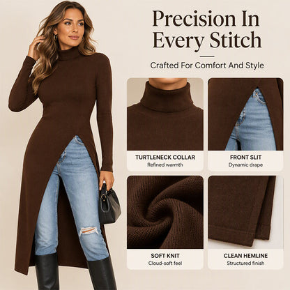 💖 Women's Turtleneck High Split Knit Tunic
