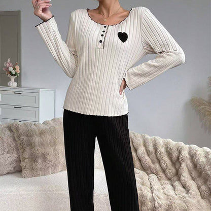 🧸Women's Heart Embroidery Ribbed Pajama Set