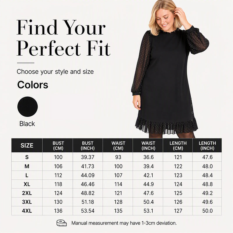 Women's Elegant Dress with Sheer Dotted Sleeves
