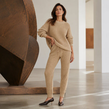 Women's Casual Ribbed Knitwear 2-Piece Set