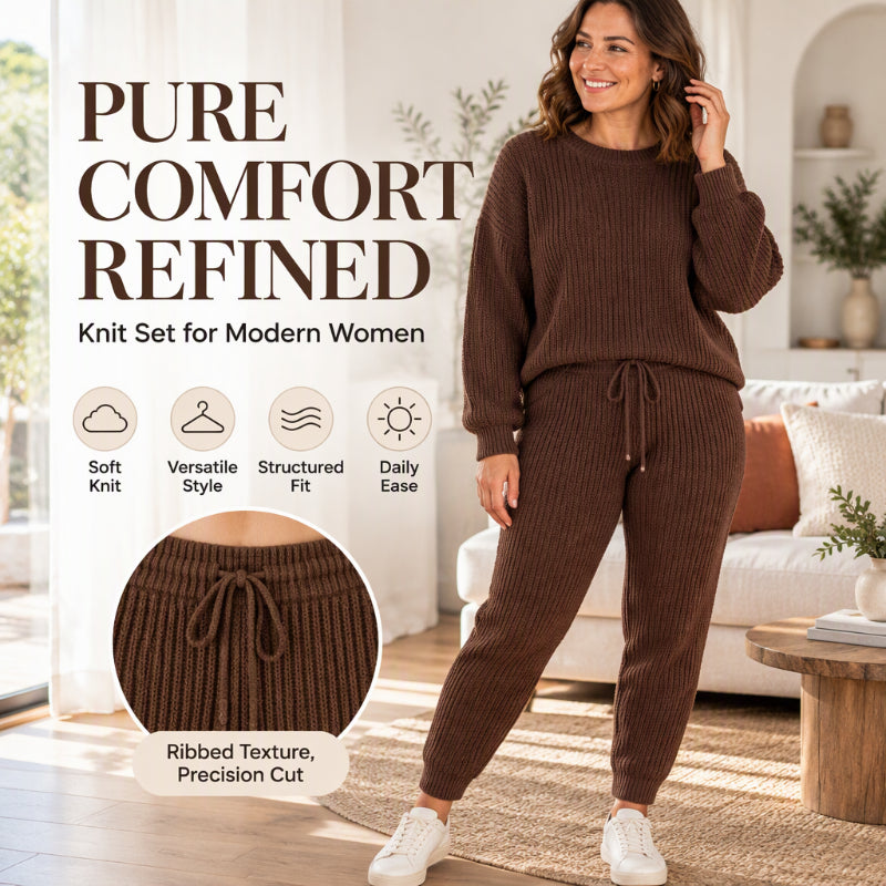 Women's Casual Ribbed Knitwear 2-Piece Set