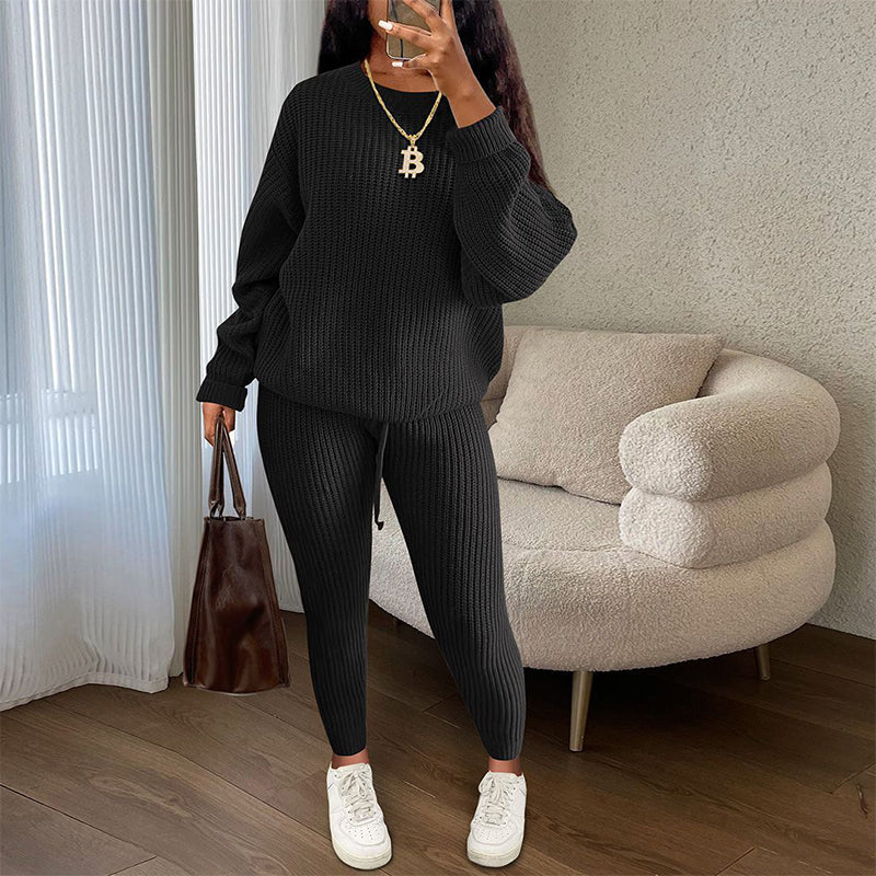 Women's Casual Ribbed Knitwear 2-Piece Set