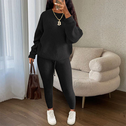 Women's Casual Ribbed Knitwear 2-Piece Set
