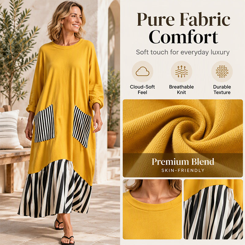 Women's Striped Patchwork Long Sleeve Maxi Dress