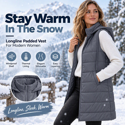 Women's Mid-Length Hooded Padded Vest
