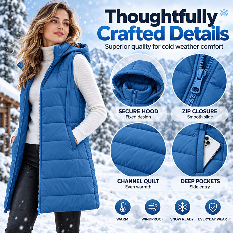 Women's Mid-Length Hooded Padded Vest