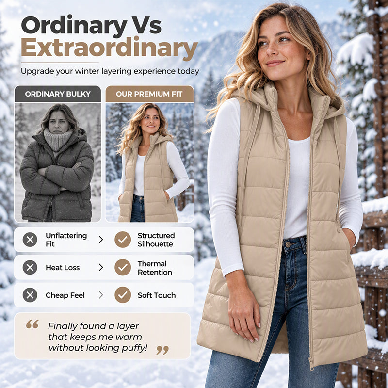Women's Mid-Length Hooded Padded Vest