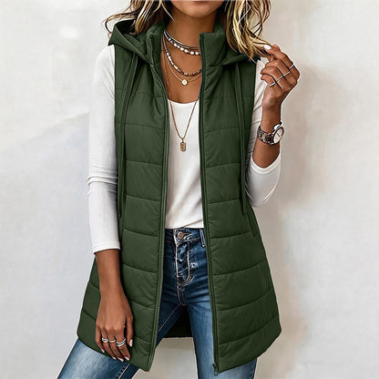 Women's Mid-Length Hooded Padded Vest