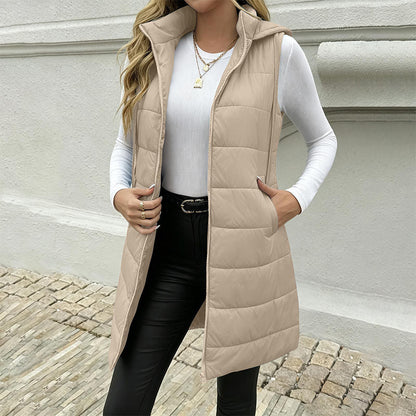 Women's Mid-Length Hooded Padded Vest