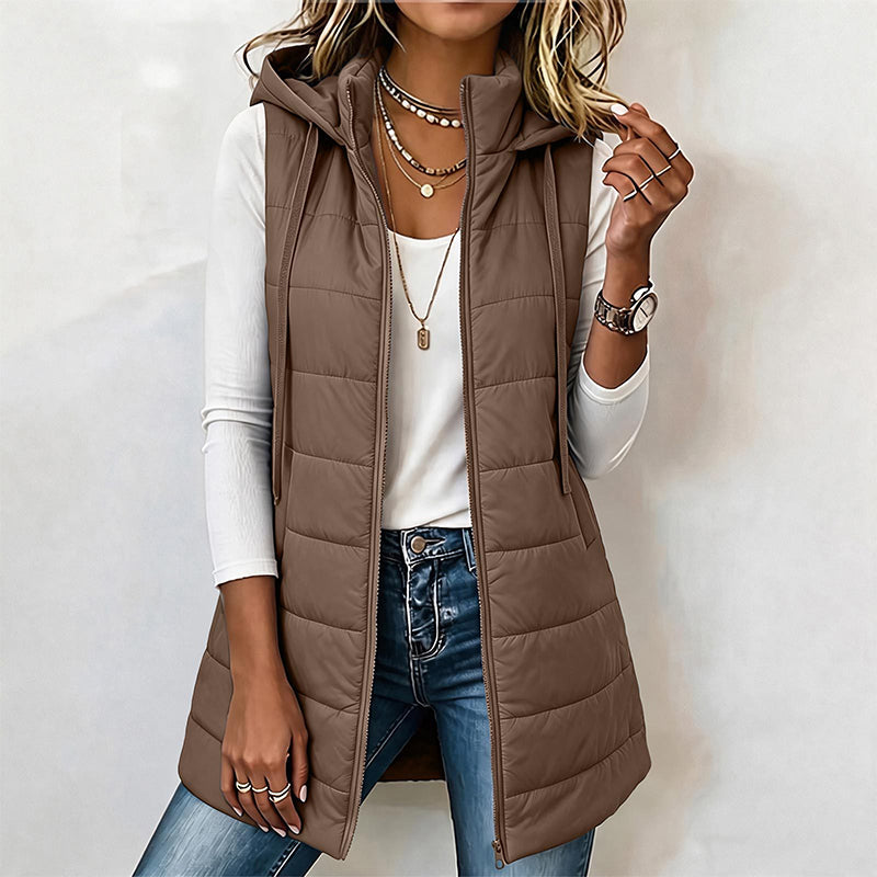 Women's Mid-Length Hooded Padded Vest