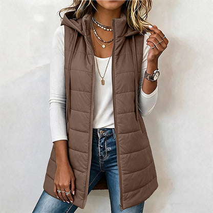 Women's Mid-Length Hooded Padded Vest