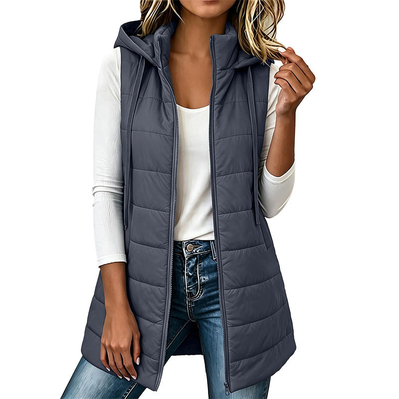 Women's Mid-Length Hooded Padded Vest