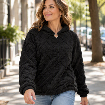 Women's Diamond Jacquard Plush Hooded Sweatshirt