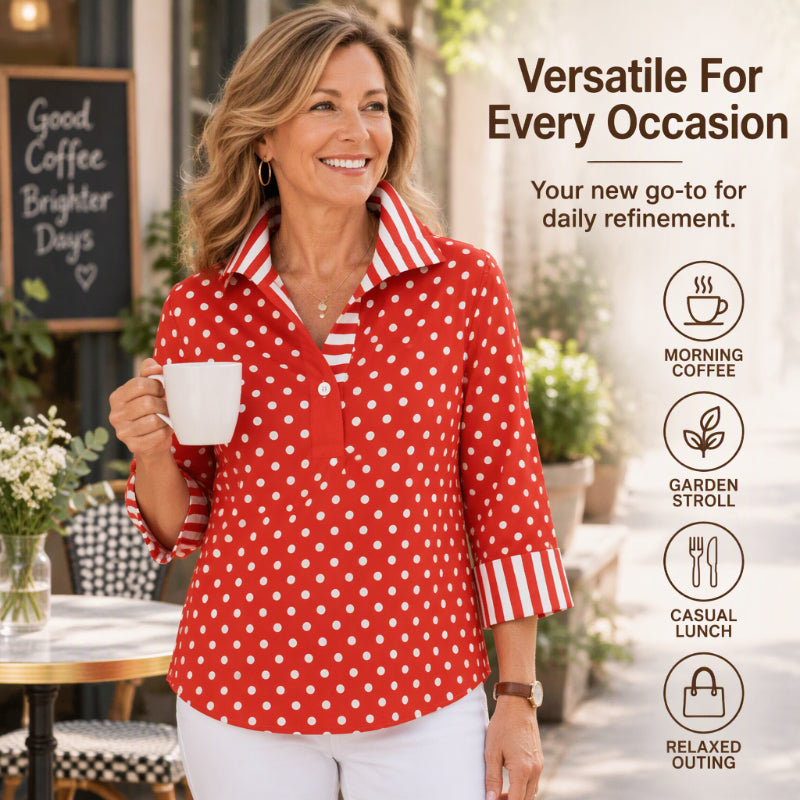 Women's Polka Dot Shirt with Striped Collar