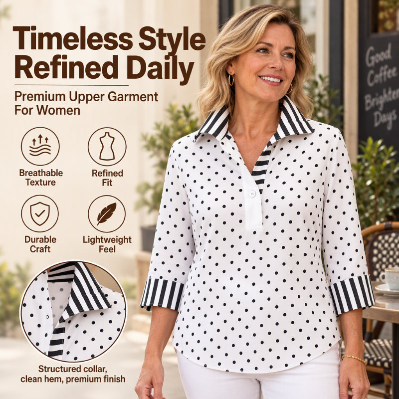 Women's Polka Dot Shirt with Striped Collar