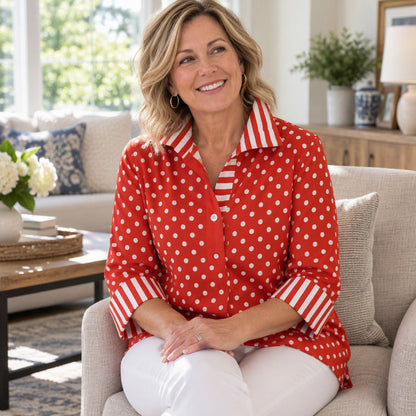 Women's Polka Dot Shirt with Striped Collar