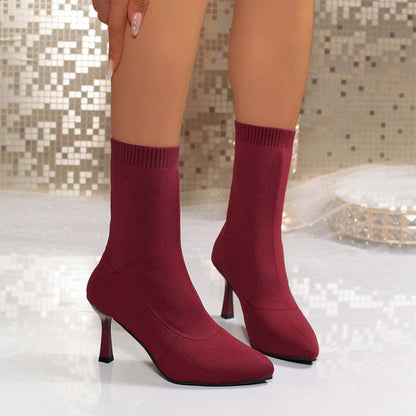 Women's Chic Pointed Toe Knit Stiletto Boots