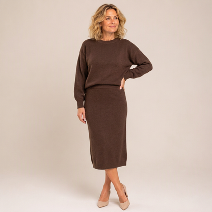 🍁Women's Knit Crewneck Top & Midi Skirt Set