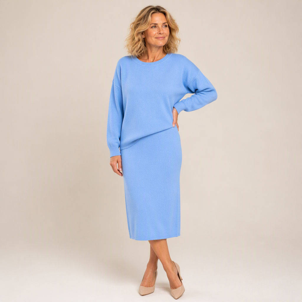 🍁Women's Knit Crewneck Top & Midi Skirt Set