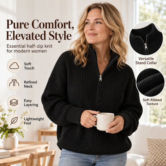 Women's Stand Collar Half-Zip Knit Sweater
