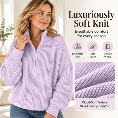 Women's Stand Collar Half-Zip Knit Sweater