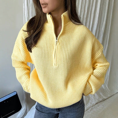 Women's Stand Collar Half-Zip Knit Sweater
