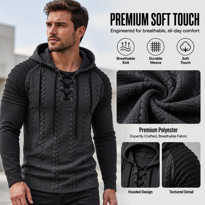 Men's Textured Pleated Shoulder Hooded Sweatshirt