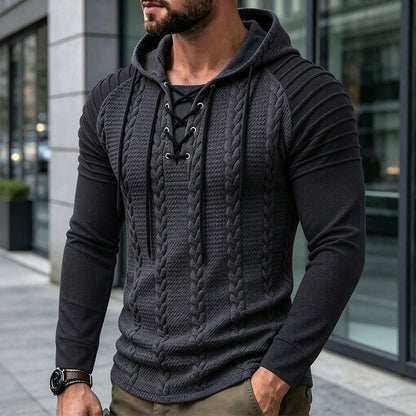 Men's Textured Pleated Shoulder Hooded Sweatshirt