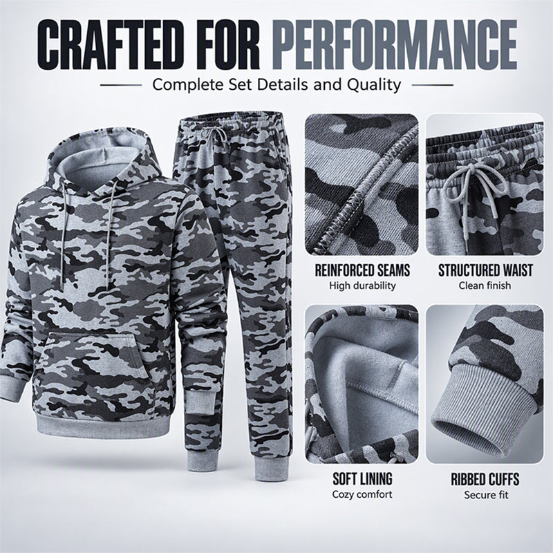 Men's Plush-Lined Camouflage Hoodie & Pants Set