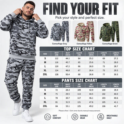 Men's Plush-Lined Camouflage Hoodie & Pants Set