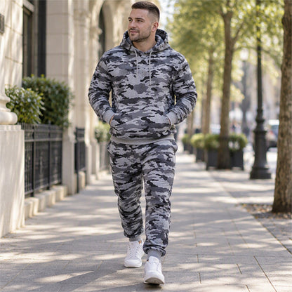 Men's Plush-Lined Camouflage Hoodie & Pants Set