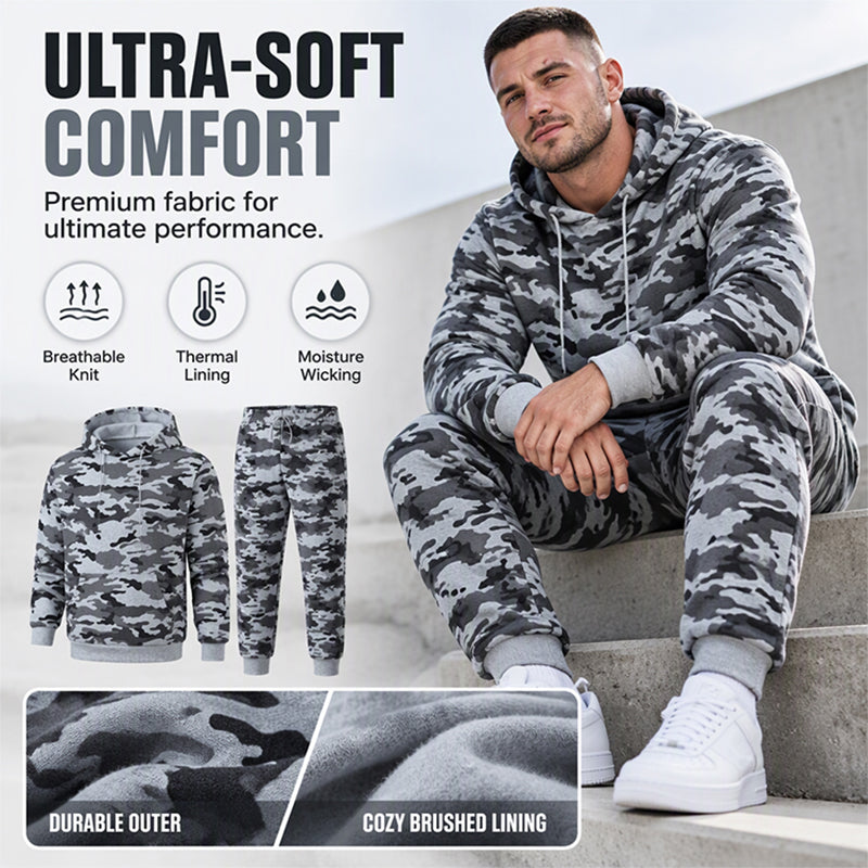 Men's Plush-Lined Camouflage Hoodie & Pants Set