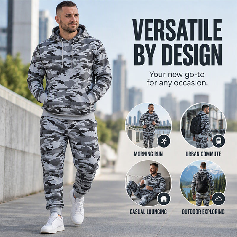 Men's Plush-Lined Camouflage Hoodie & Pants Set
