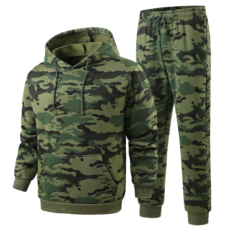 Men's Plush-Lined Camouflage Hoodie & Pants Set