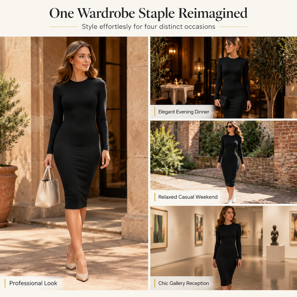 Elegant Long Sleeve Crew Neck Bodycon Dress